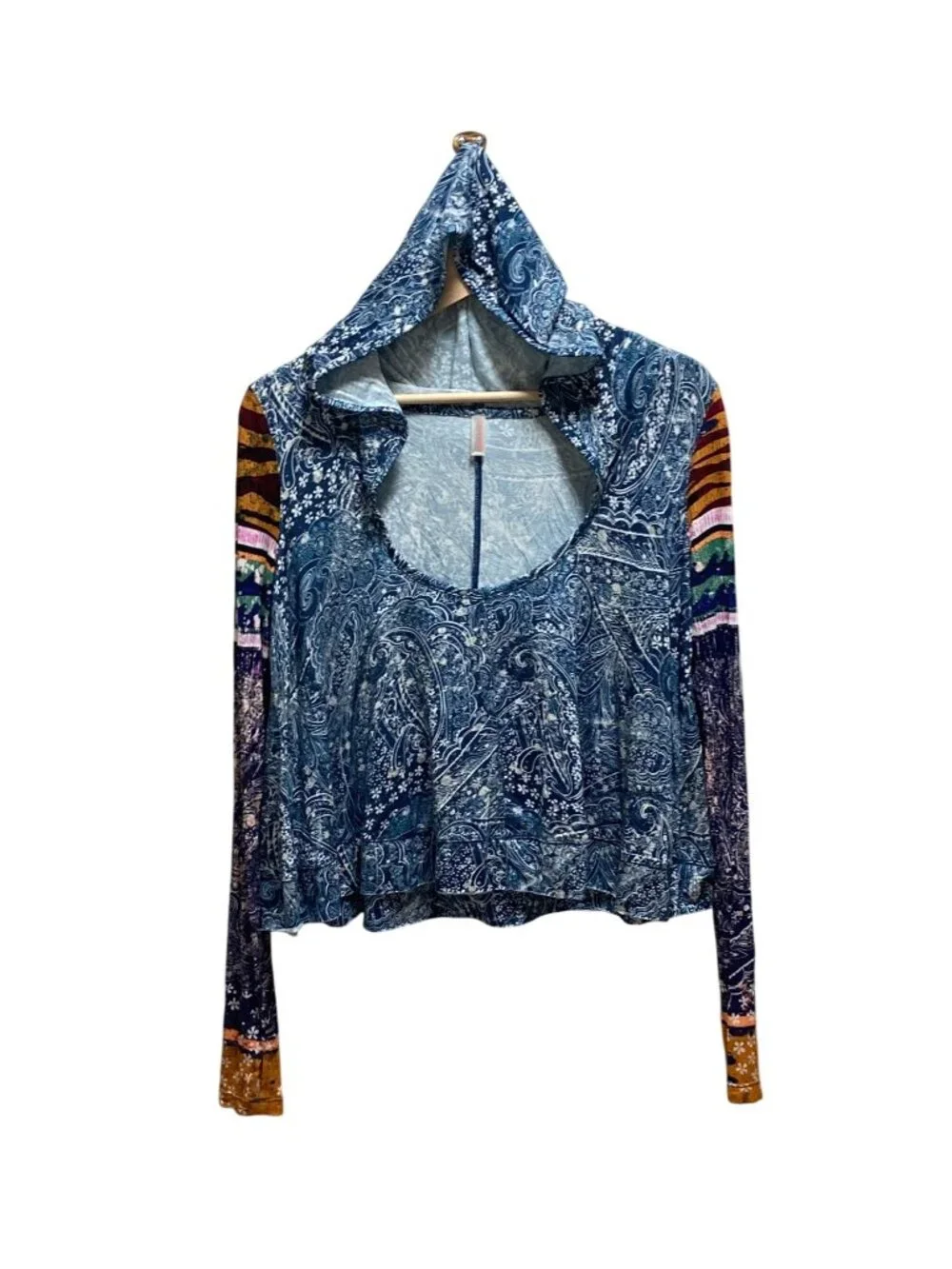 Free People FP Movement Soul Searcher Printed Hoodie Blue Size S Boho Hippie